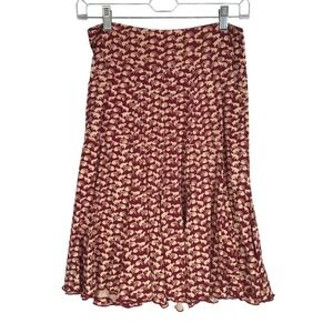 Effie's Heart Skirt Women's M Burgundy Cream Squirrel Print A Line Midi